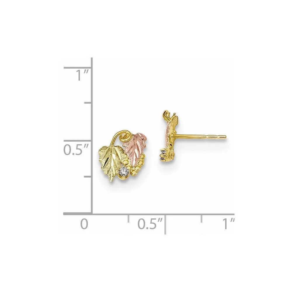 10k Tri-Color Black Hills Gold Diamond Post Earrings