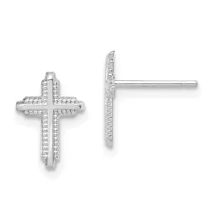 10K White Gold Polished Cross Post Earrings