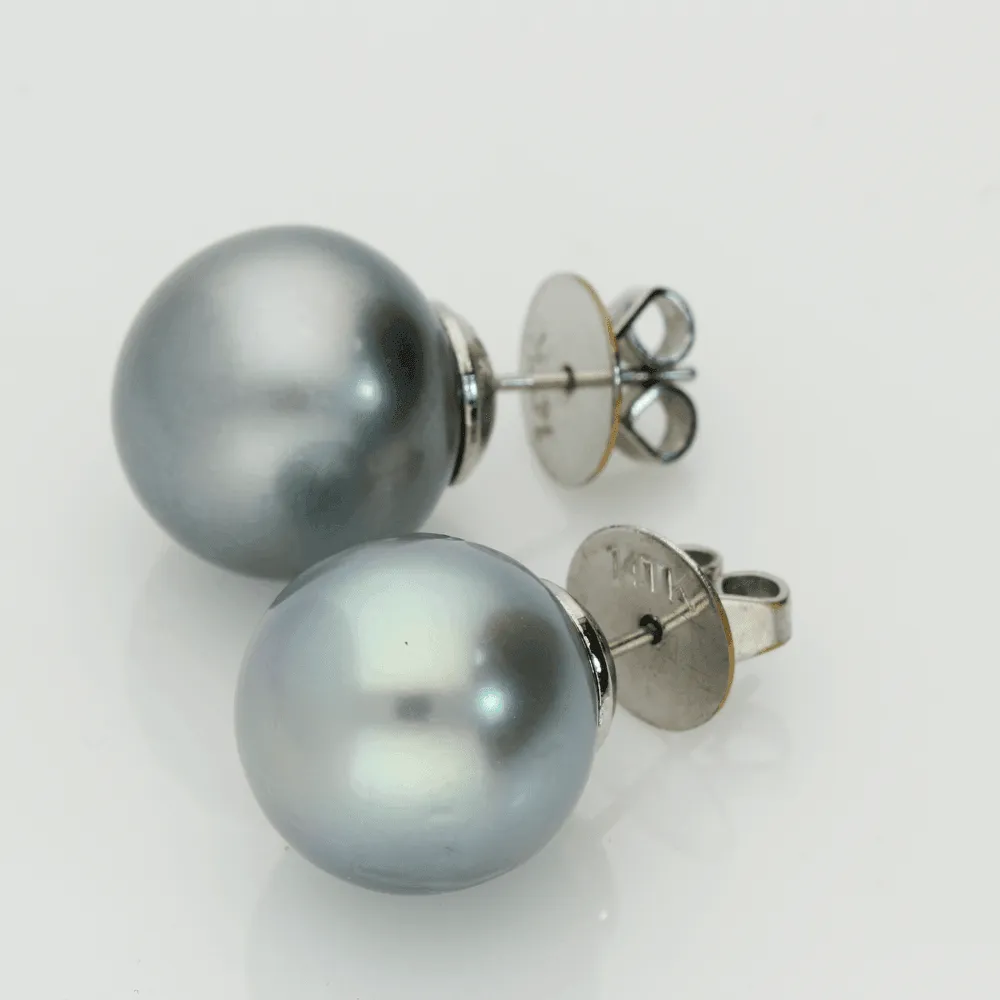 13mm Tahitian Pearl Pale Blue 14ct Stud Earrings