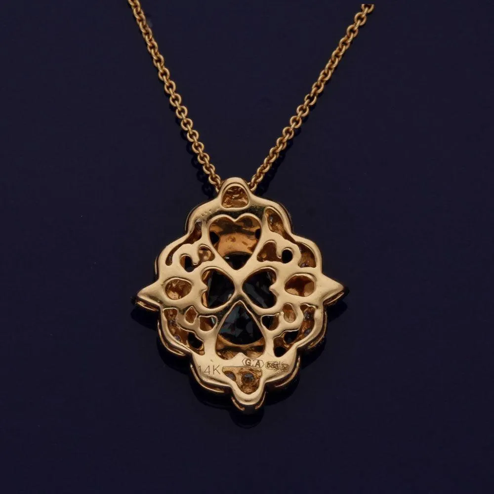 14ct Rose Gold Aquamarine and Diamond Pendant Necklace