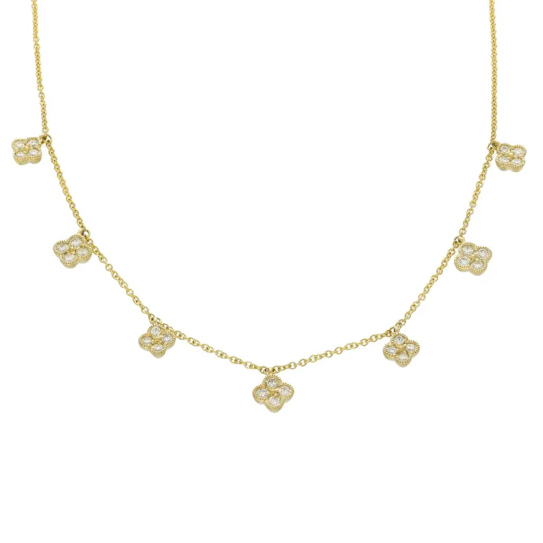 14ct Yellow Gold Diamond Multi Clover Quatrefoil Necklace 18"