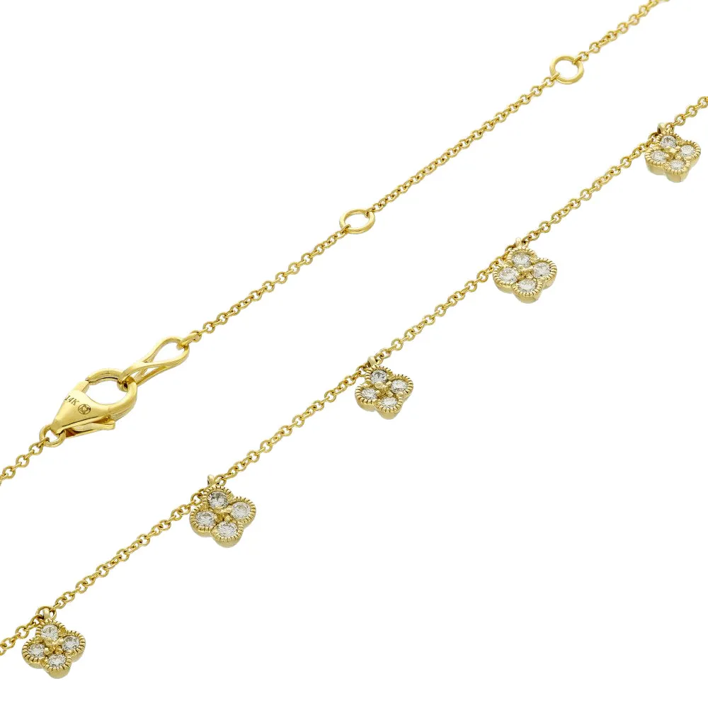 14ct Yellow Gold Diamond Multi Clover Quatrefoil Necklace 18"