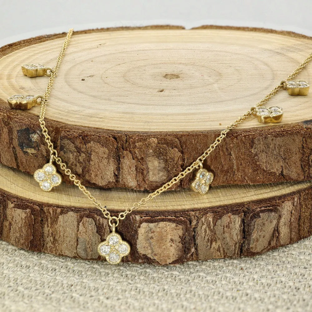 14ct Yellow Gold Diamond Multi Clover Quatrefoil Necklace 18"