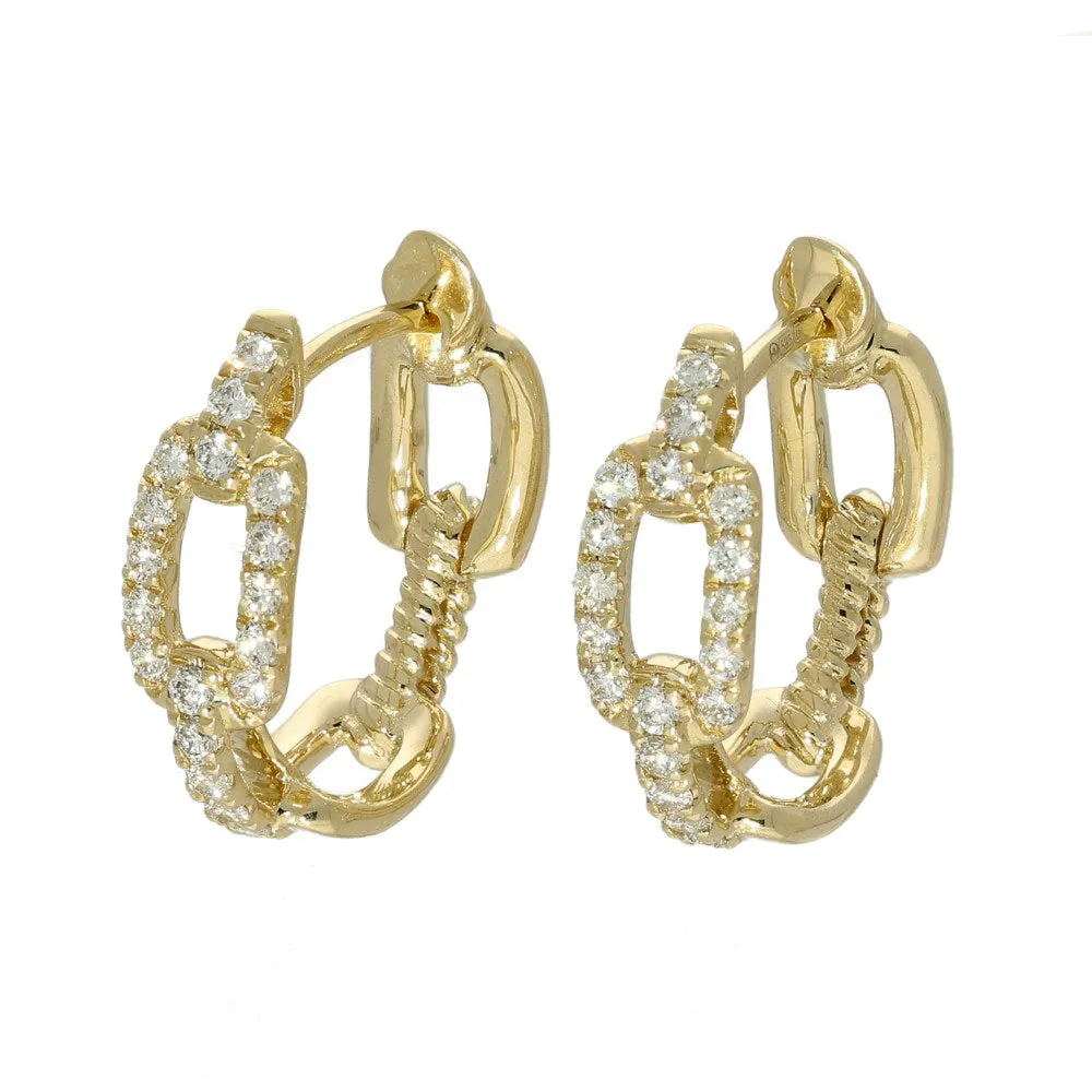14ct Yellow Gold Pave Diamond Paperclip Hoop Earrings