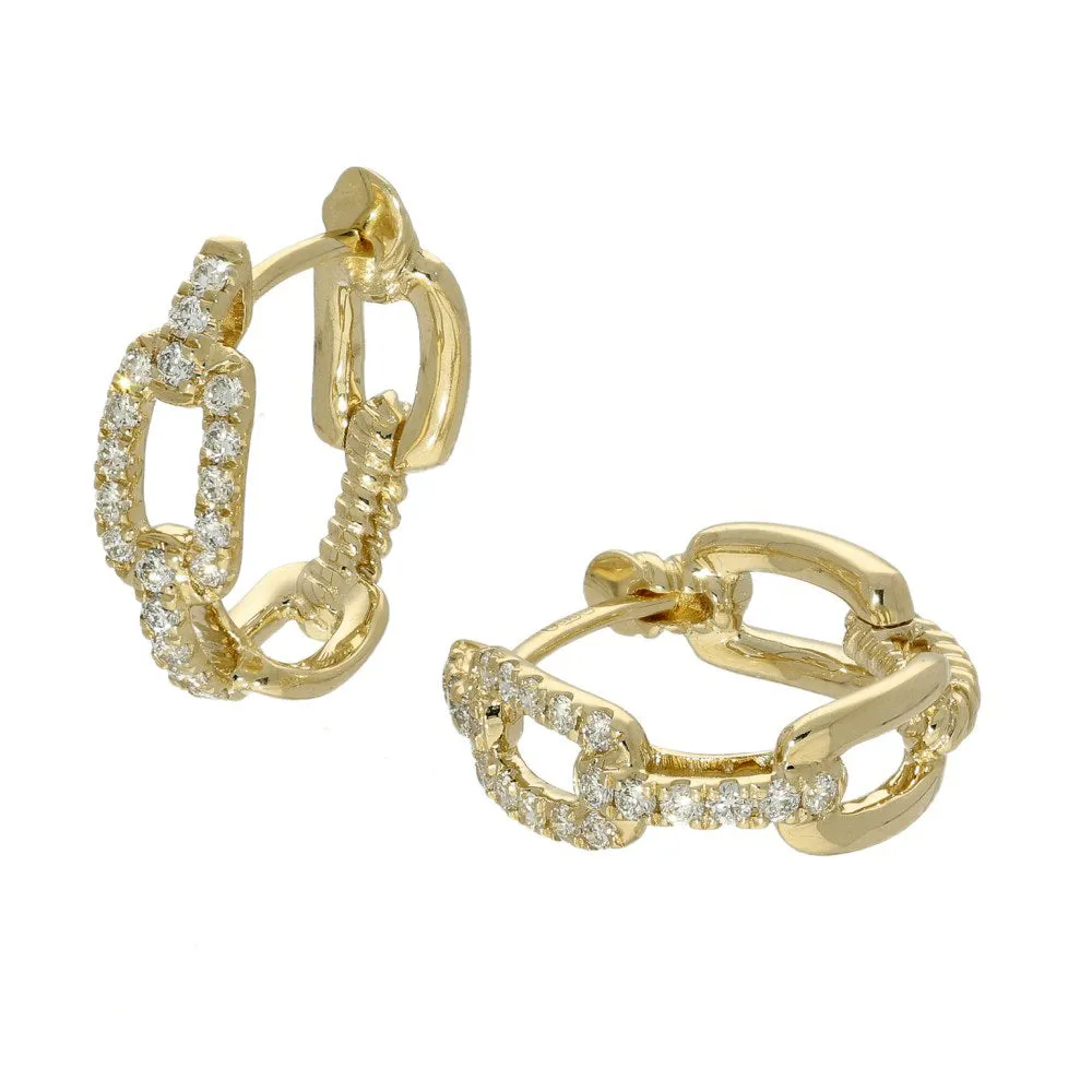 14ct Yellow Gold Pave Diamond Paperclip Hoop Earrings