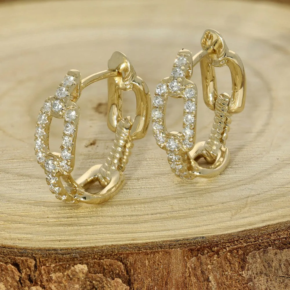 14ct Yellow Gold Pave Diamond Paperclip Hoop Earrings