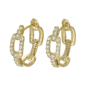 14ct Yellow Gold Pave Diamond Paperclip Hoop Earrings