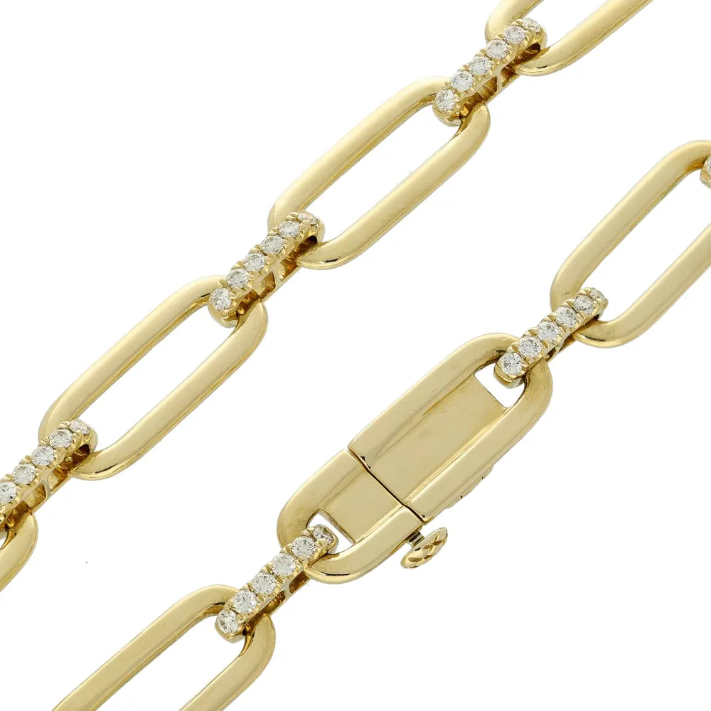 14ct Yellow Gold Pave Diamond Paperclip Link Chain Bracelet