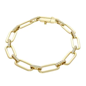 14ct Yellow Gold Pave Diamond Paperclip Link Chain Bracelet