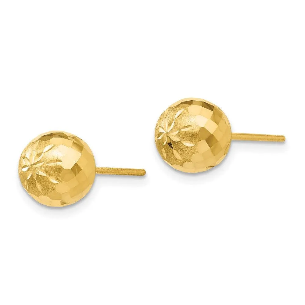 14k 8mm Diamond-cut Mirror Ball Post Earrings
