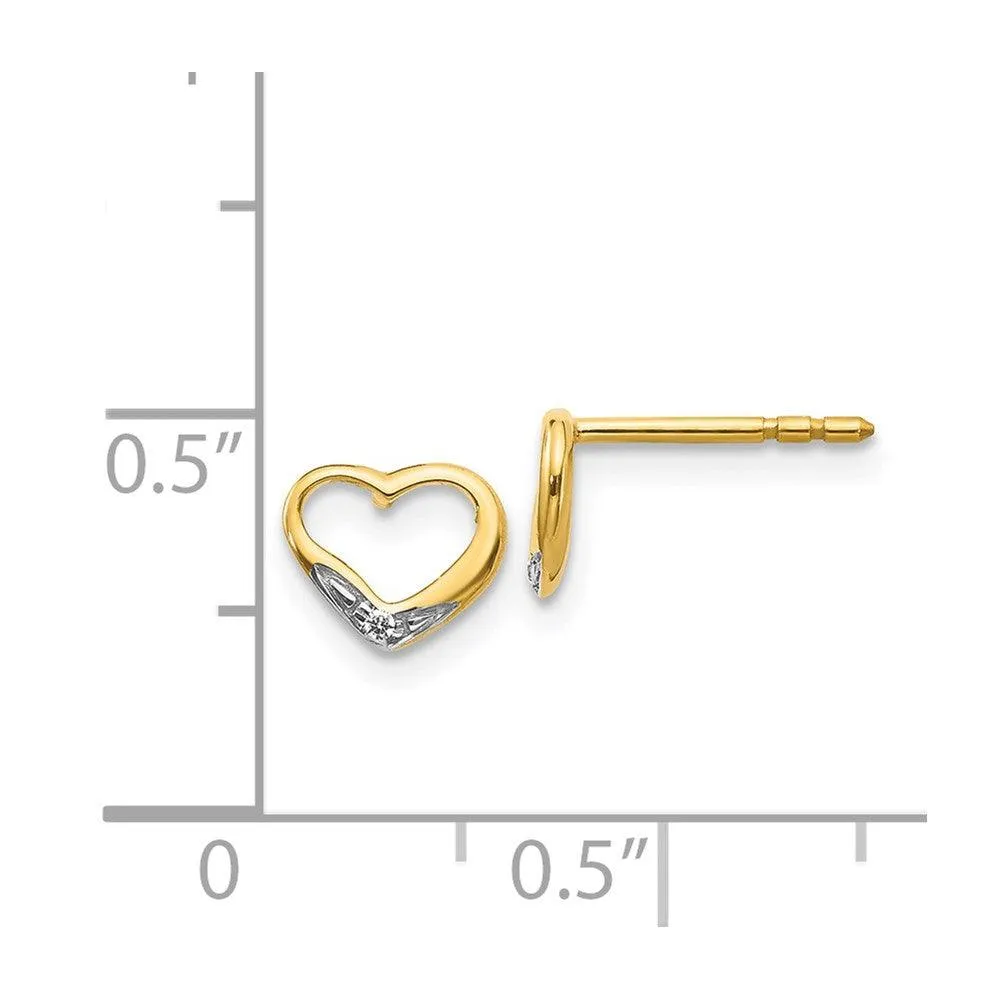 14k & Rhodium Diamond Heart Post Earrings