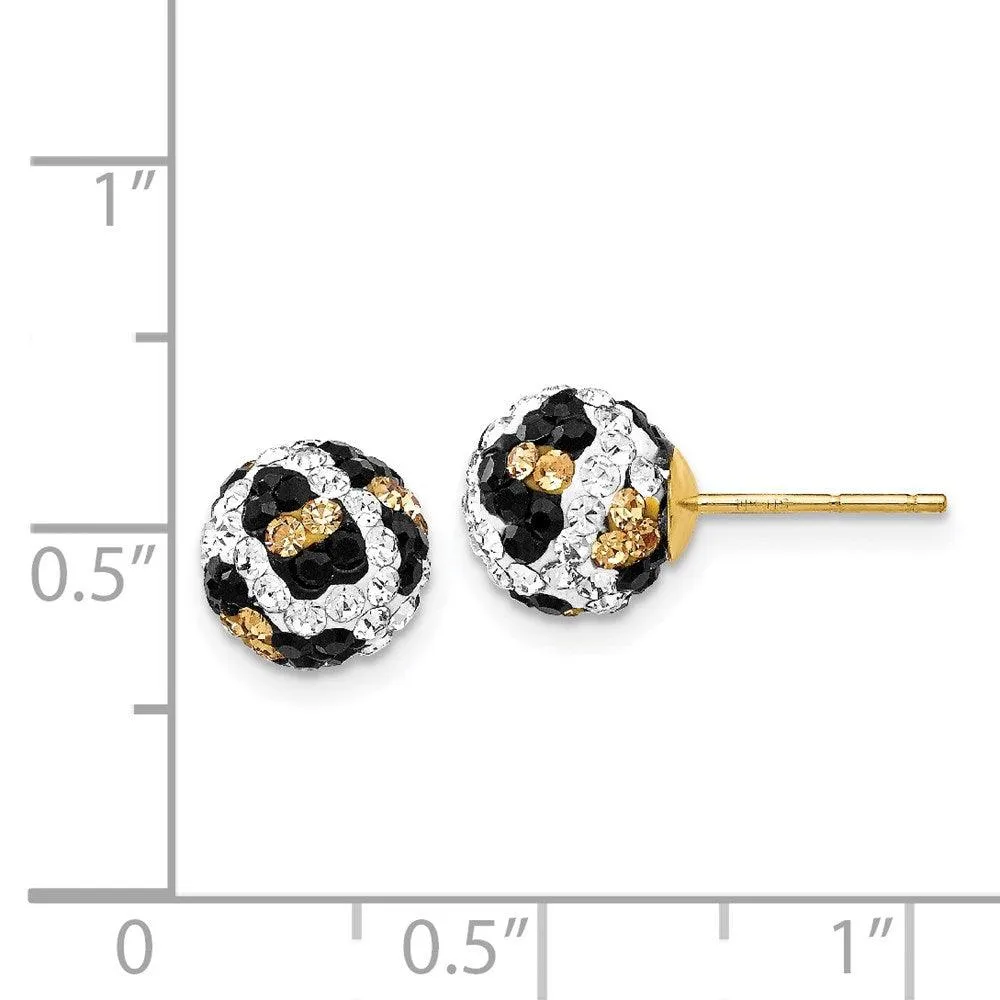 14k Crystal Leopard White Black Yellow 8mm Post Earrings