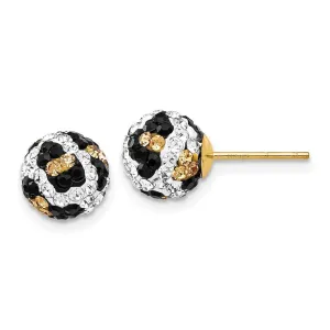 14k Crystal Leopard White Black Yellow 8mm Post Earrings