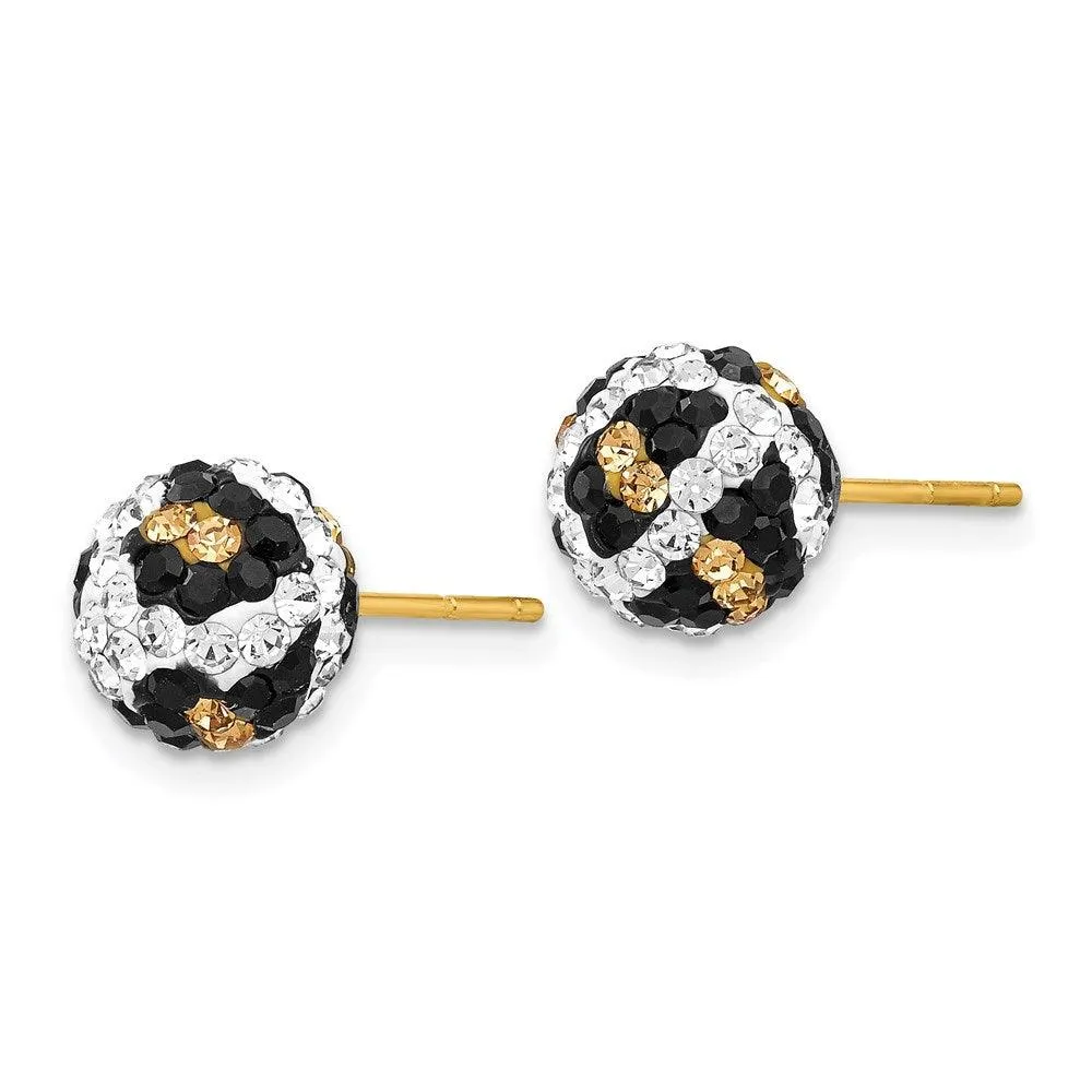 14k Crystal Leopard White Black Yellow 8mm Post Earrings