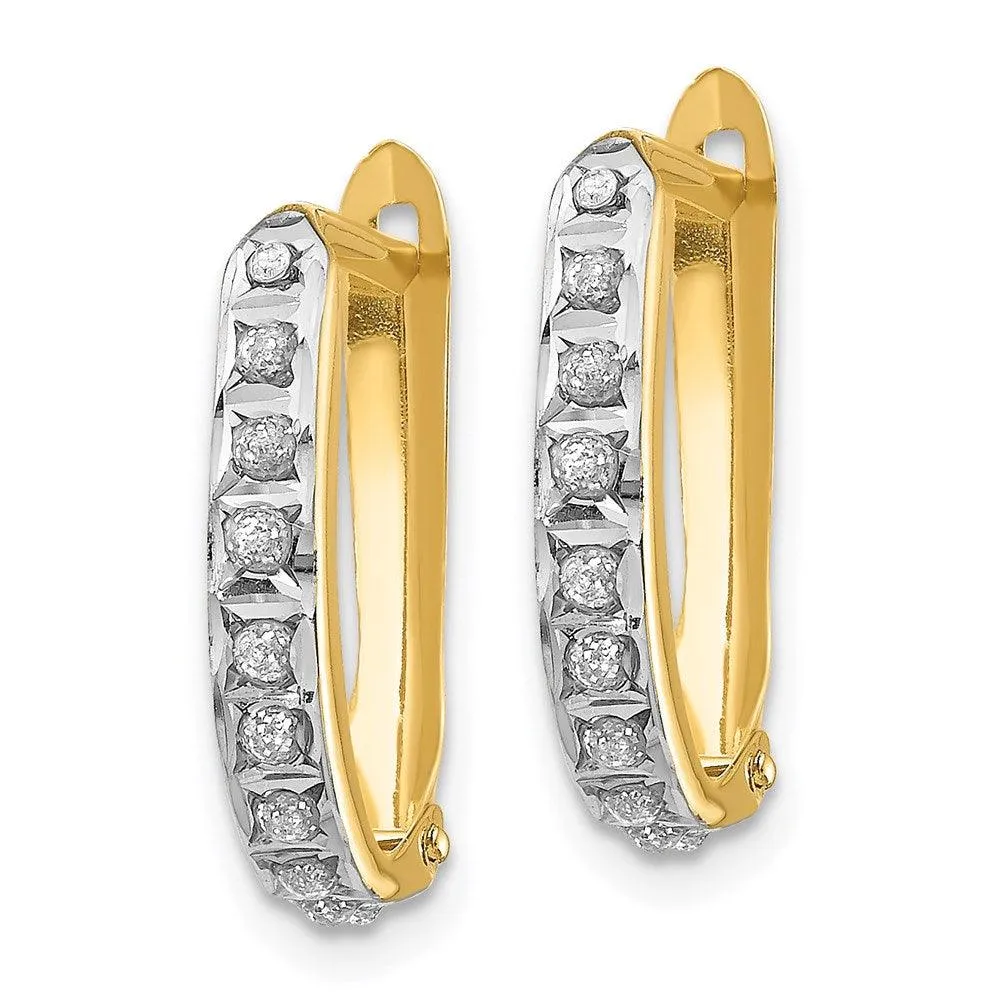 14k Diamond Fascination Leverback Hinged Hoop Earrings