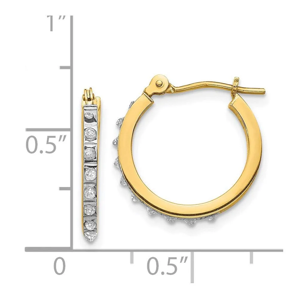 14k Diamond Fascination Small Hinged Leverback Hoop Earrings