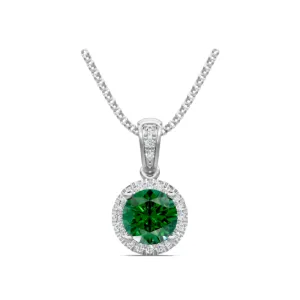 14k Emerald and Diamond Halo Pendant