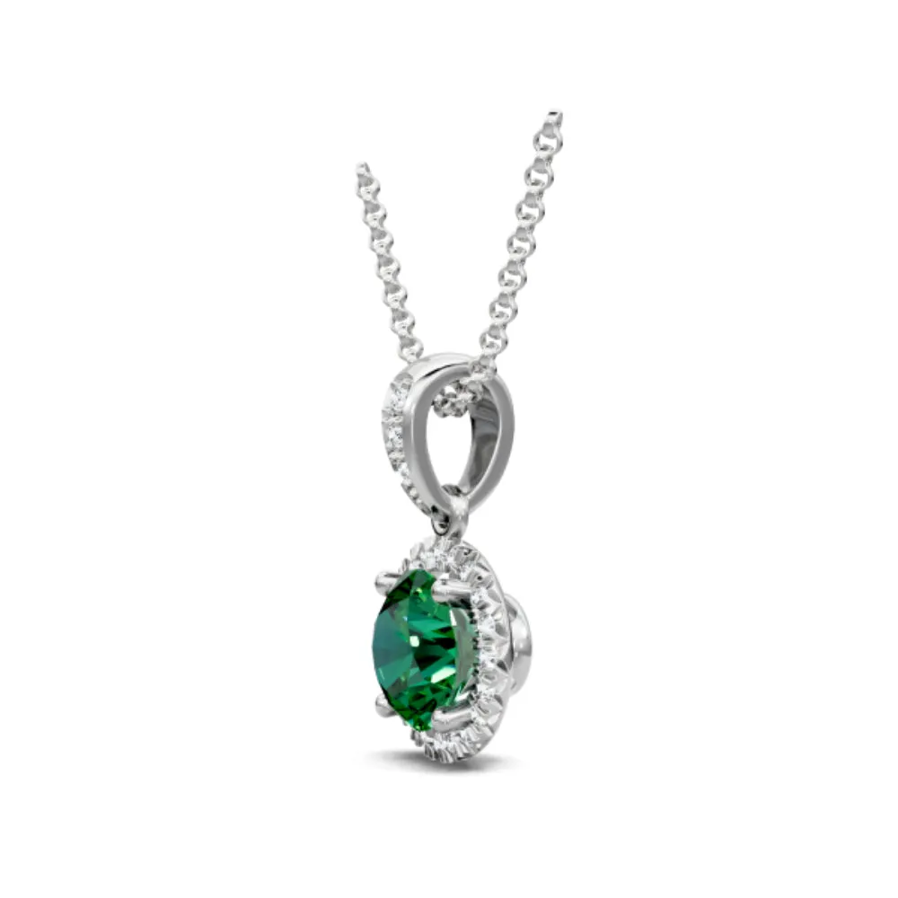 14k Emerald and Diamond Halo Pendant