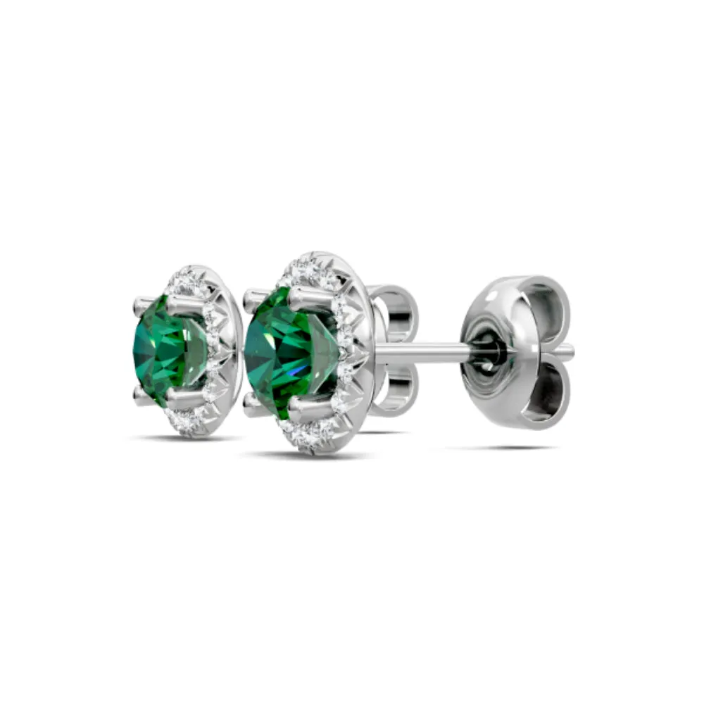 14k Emerald and Diamond Halo Stud Earrings