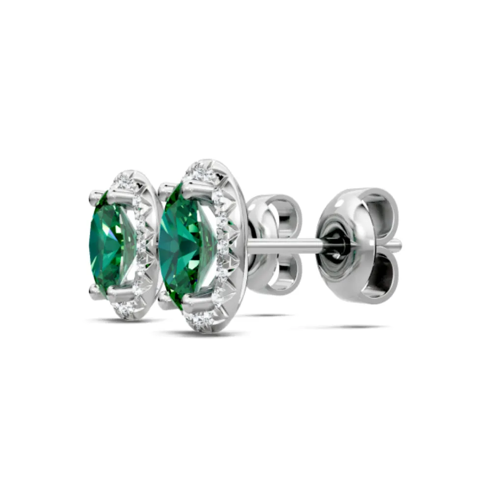 14k Emerald and Diamond Halo Stud Earrings