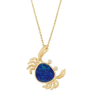 14k Gold Australian Opal Doublet and Diamond Crab Pendant