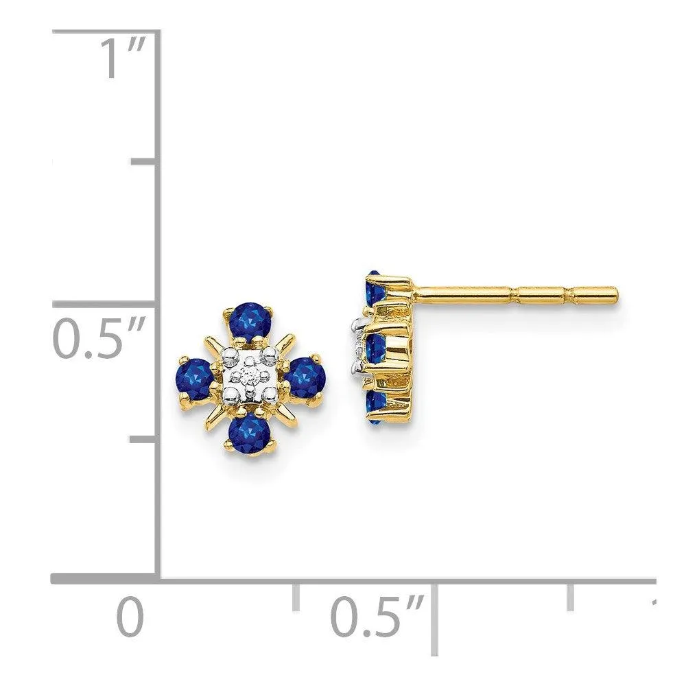 14k Gold Blue Sapphire & Diamond Post Earrings