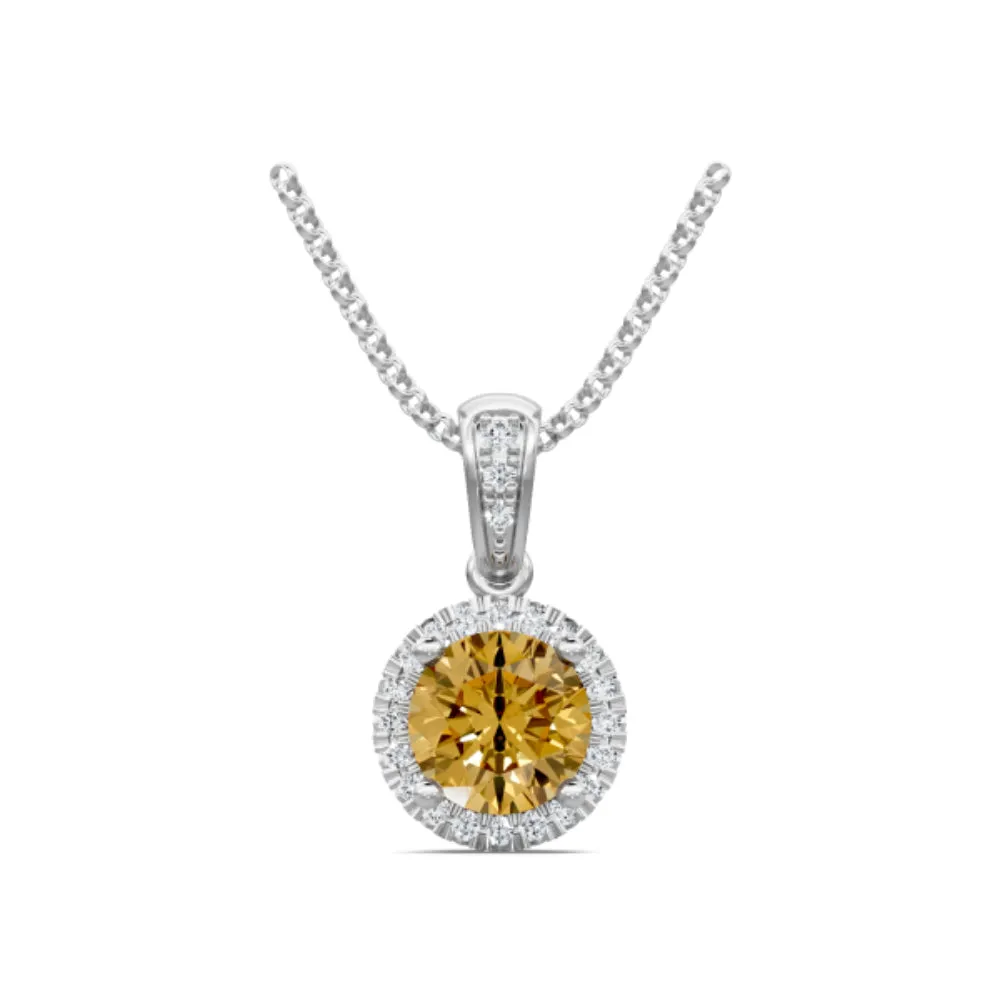14k Gold Diamond and Citrine Pendant Necklace