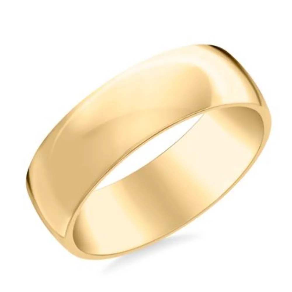 14k Gold European Fit Polished Wedding Band 7mm