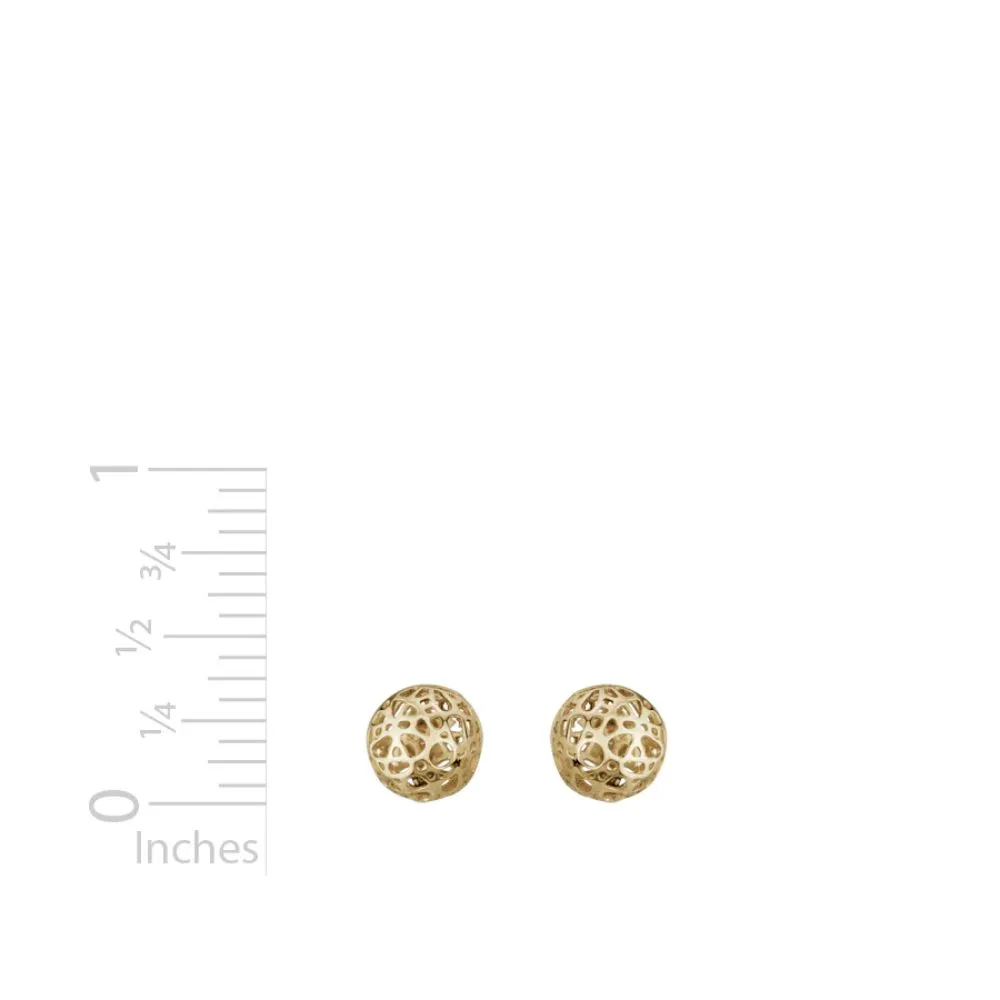14k Gold Open Work Ball Stud Earrings