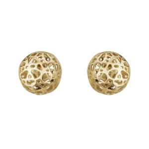 14k Gold Open Work Ball Stud Earrings