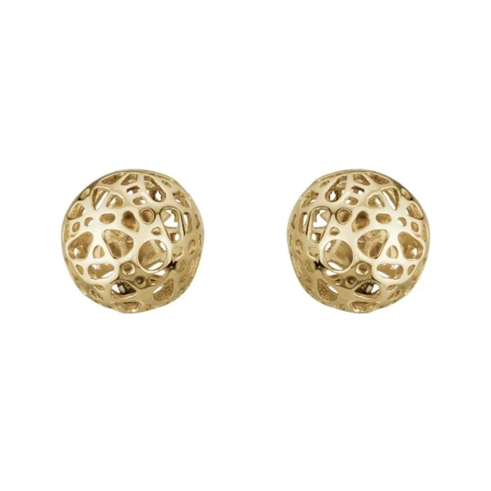 14k Gold Open Work Ball Stud Earrings