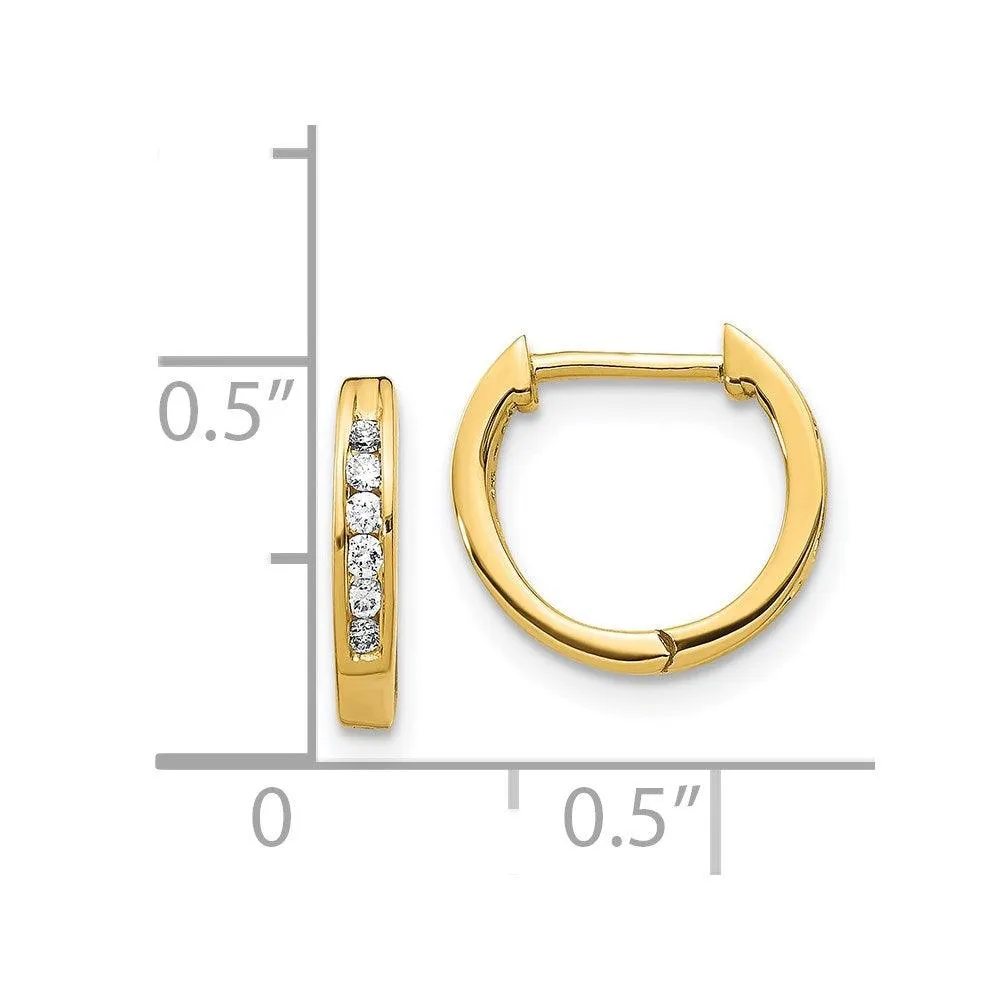 14K Gold Polished Diamond Hinged Hoop Earrings