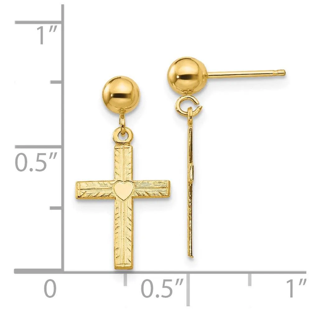 14k Polished & Satin Cross Dangle Earrings
