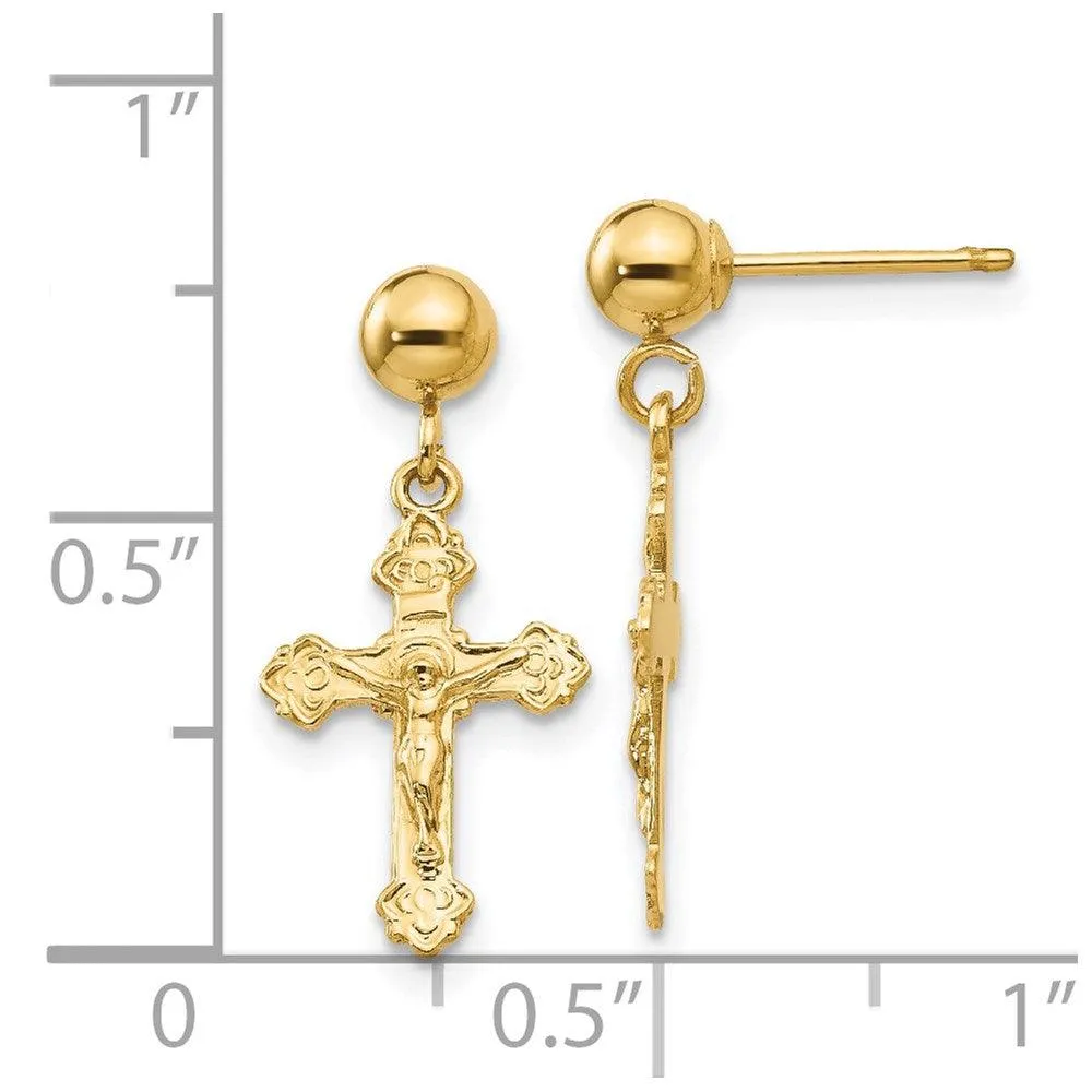 14k Polished Crucifix Post Earrings
