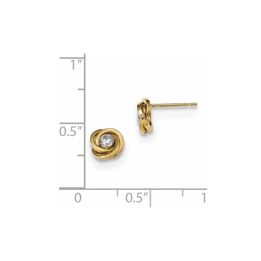 14k Polished CZ Love Knot Post Earrings