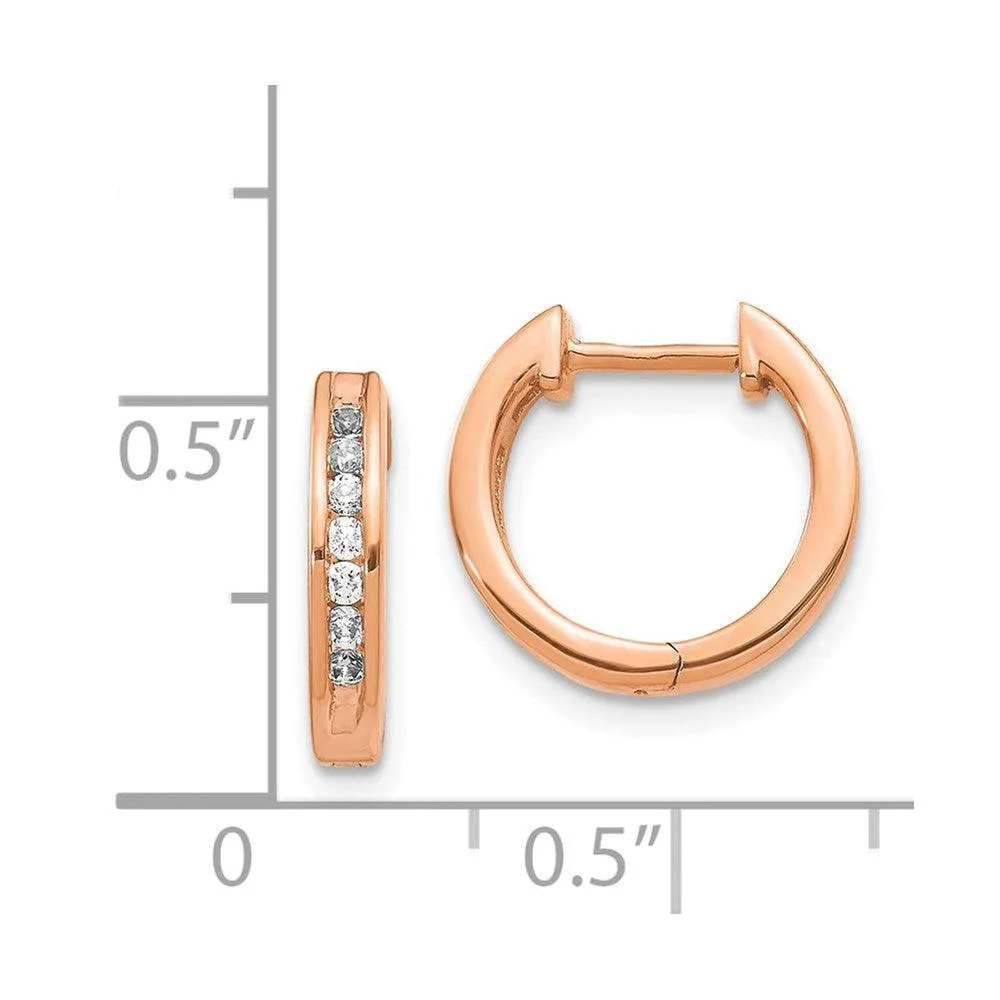14k Rose Gold Diamond Hinged Hoop Earrings