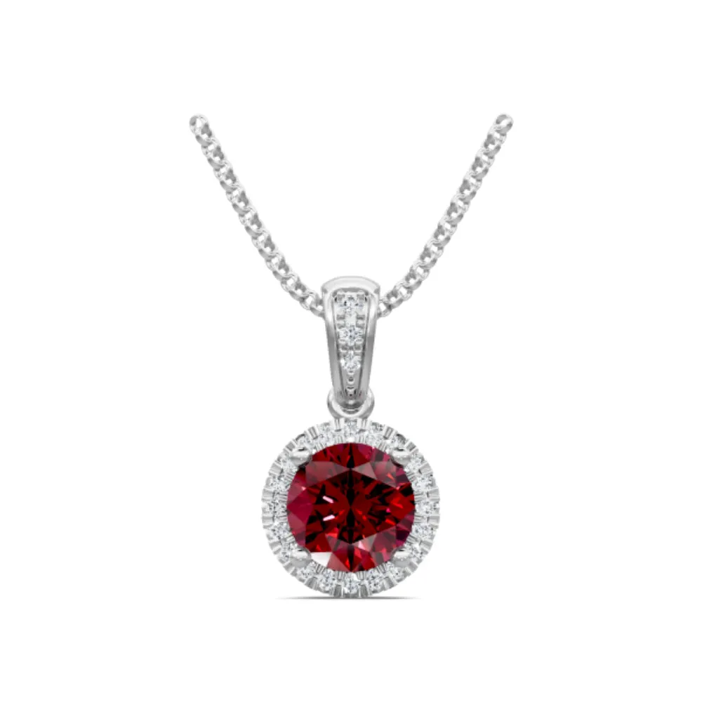 14k Ruby and Diamond Halo Pendant