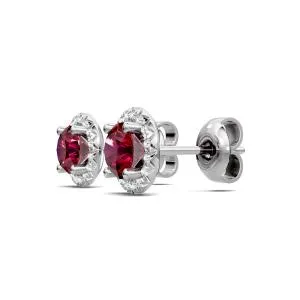 14k Ruby and Diamond Halo Stud Earrings