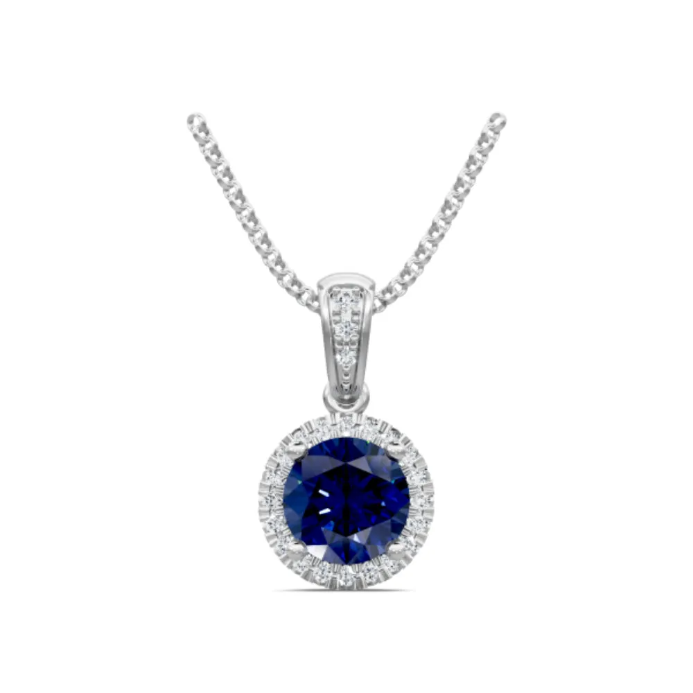 14k Sapphire and Diamond Halo Pendant