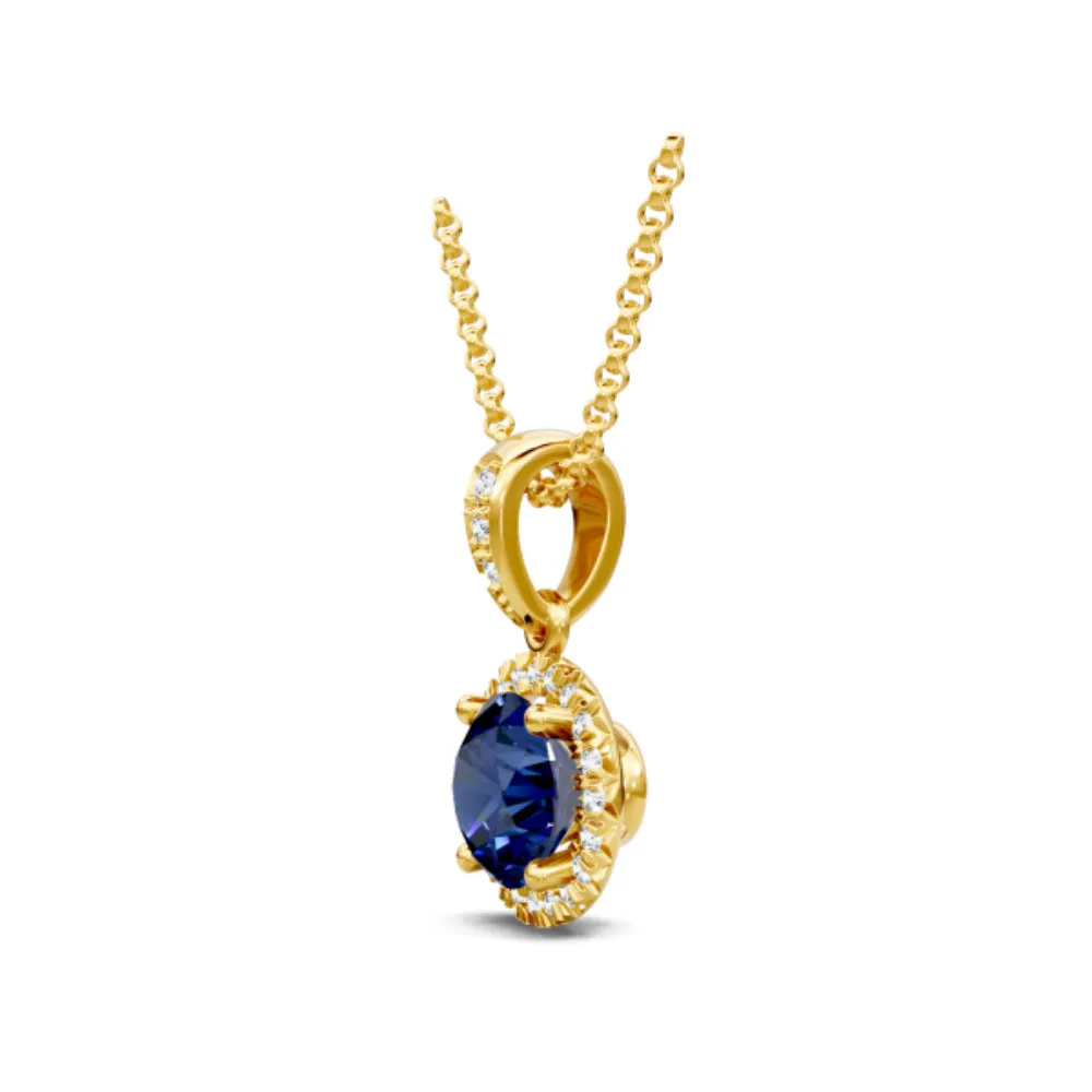 14k Sapphire and Diamond Halo Pendant