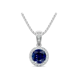 14k Sapphire and Diamond Halo Pendant