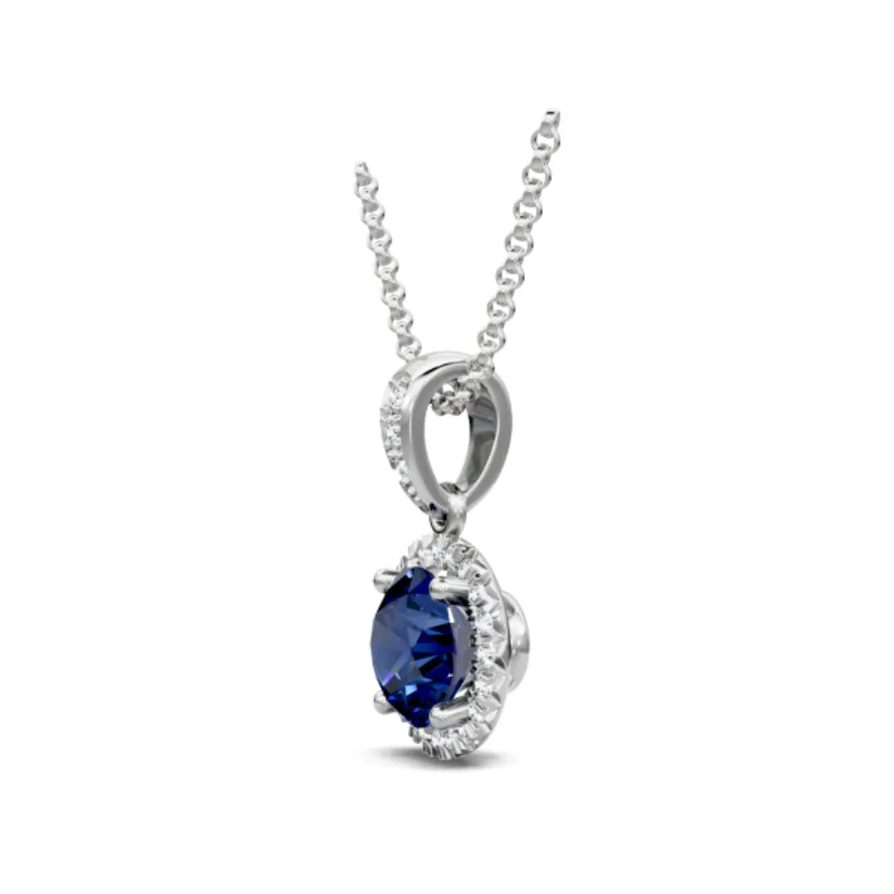 14k Sapphire and Diamond Halo Pendant