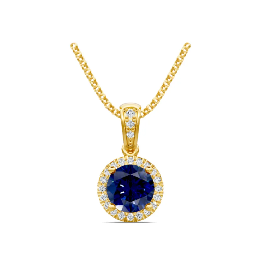 14k Sapphire and Diamond Halo Pendant