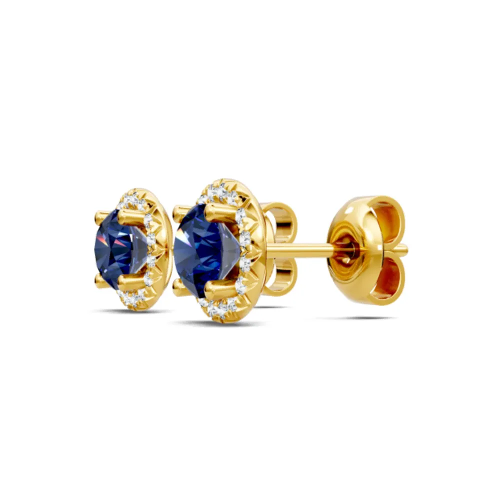 14k Sapphire and Diamond Halo Stud Earrings