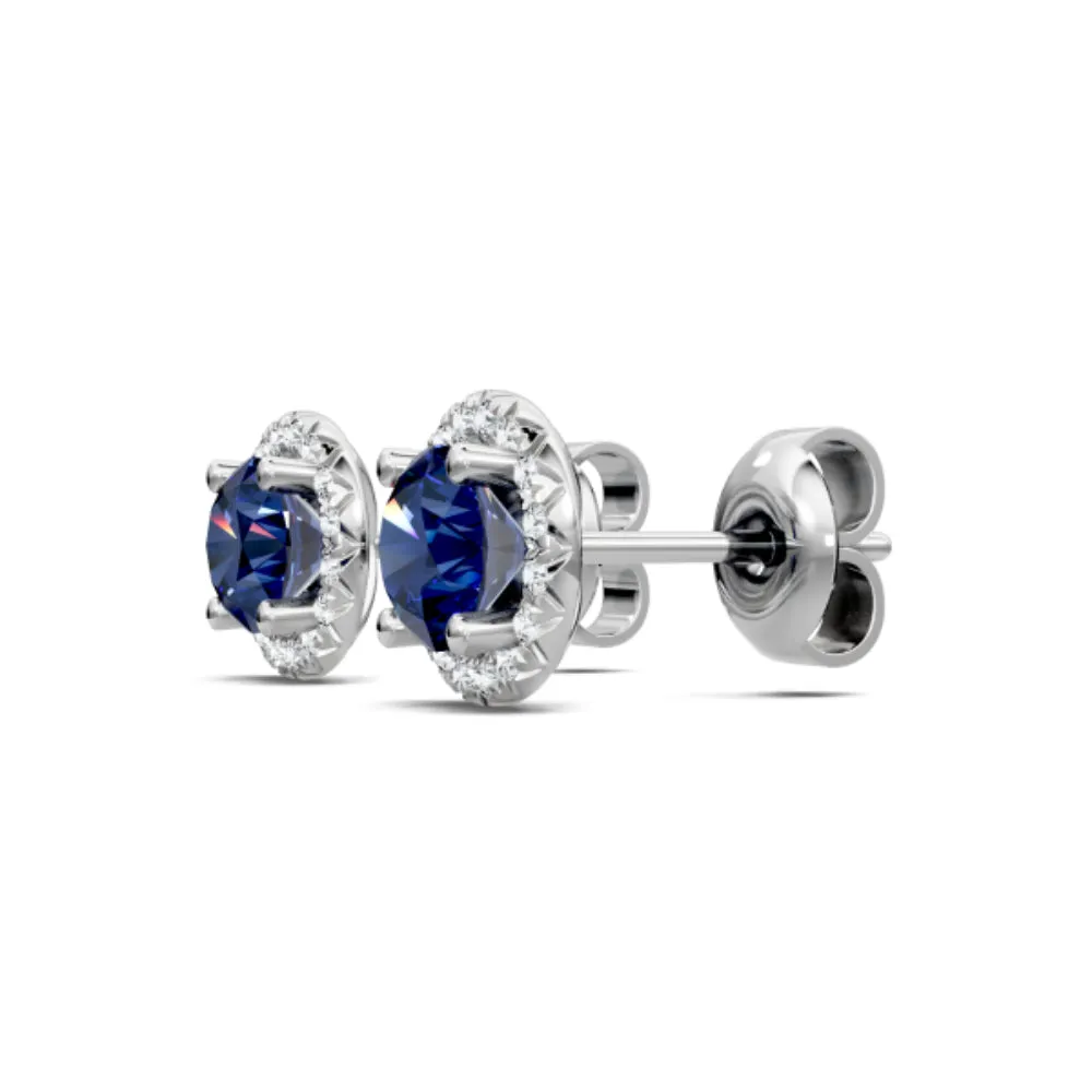 14k Sapphire and Diamond Halo Stud Earrings