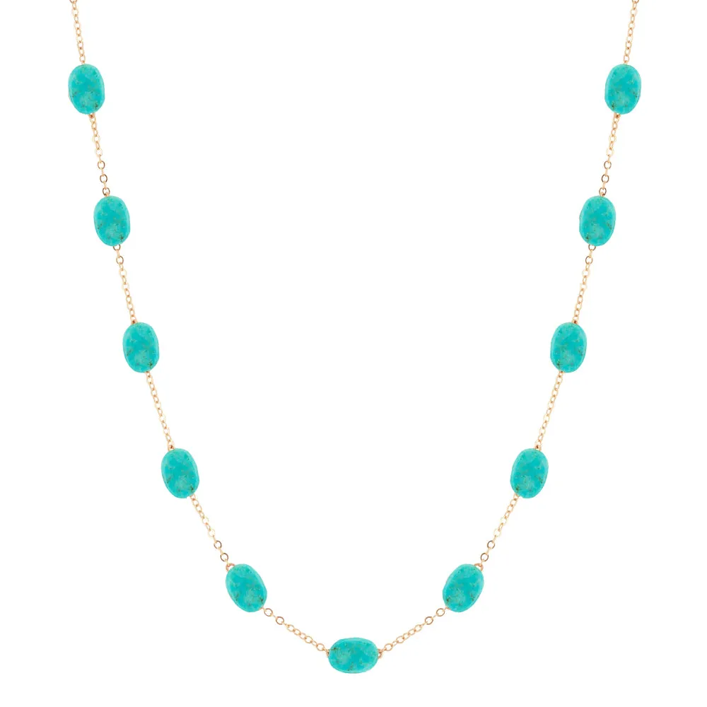 14k Turquoise Nugget Station Necklace