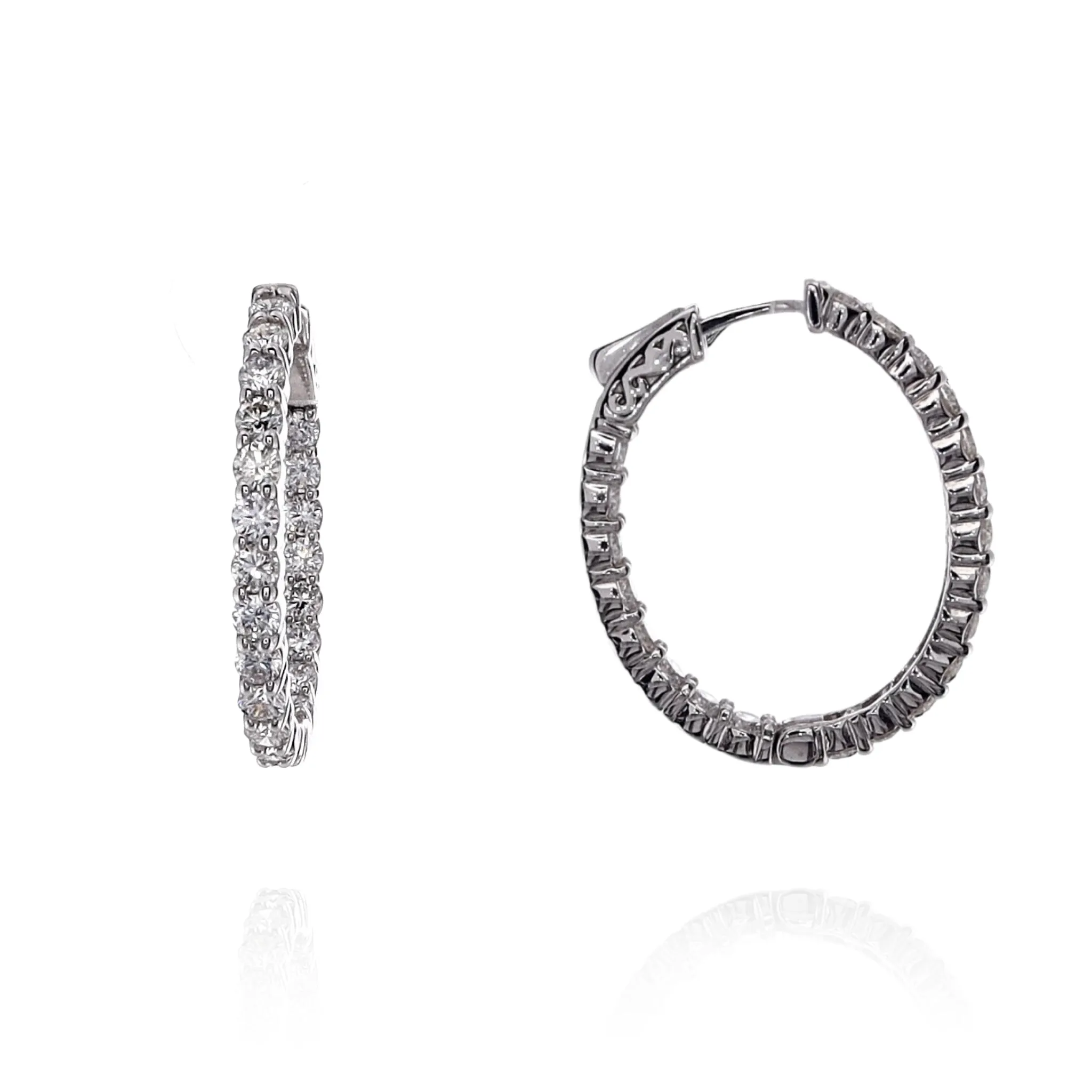 14k White Gold 4.08ct In and Out Oval Diamond Hoop Earrings