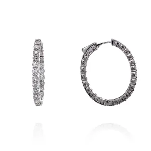 14k White Gold 4.08ct In and Out Oval Diamond Hoop Earrings