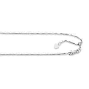 14k White Gold Adjustable 22" 0.85mm Box Link Chain Necklace