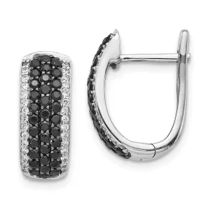 14k White Gold Black & White Diamond Hinged Hoop Earrings
